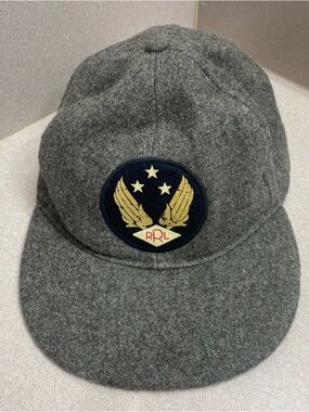 RRL Double RL Logo Wool Blend Felt Ball Cap Hat Gray Military Wing Leather Strap